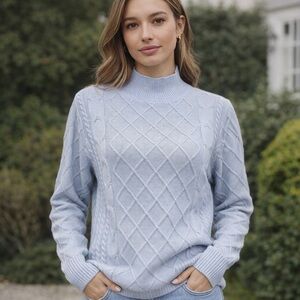 Alison Sheri Chunky Cable Knit Blue Sweater Sz -Xl Academia Fisherman Gilmore